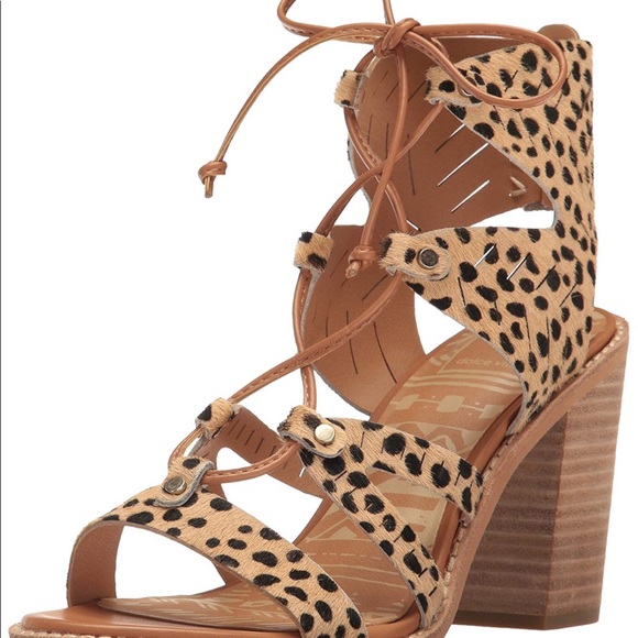 Dolce Vita "Luci" Leopard Calf Hair Laceup Sandal - Picture 3 of 4
